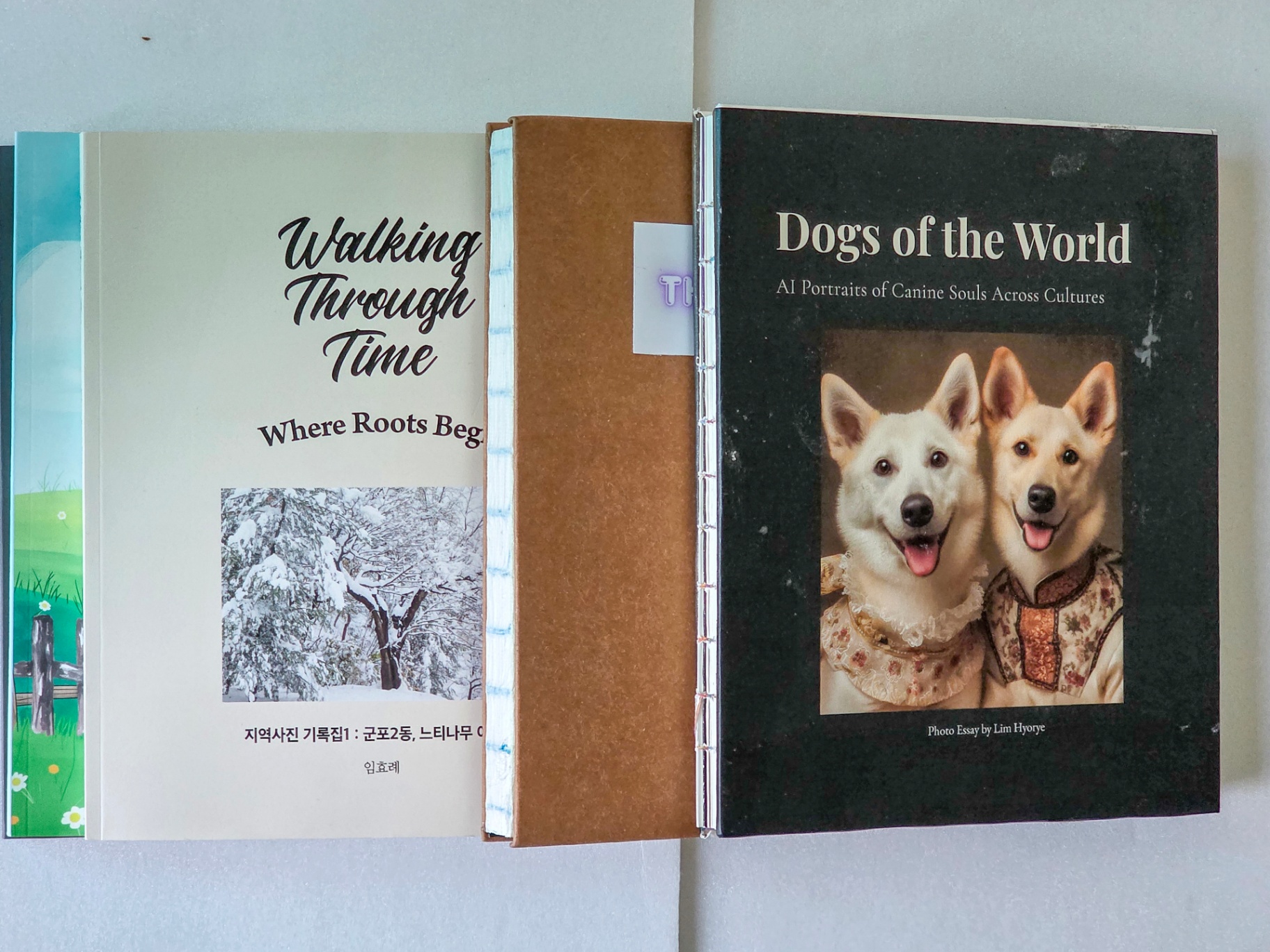 임효례 작가가 직접 출간한 대표 사진집 3권 표지 — Walking Through Time, With You, Dogs of the World